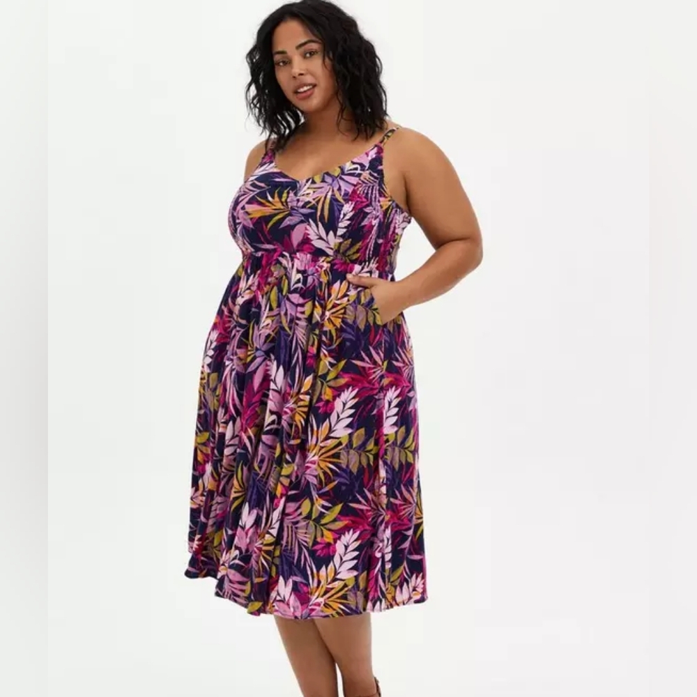 Torrid Midi Lenny Smocked Bodice Dress
